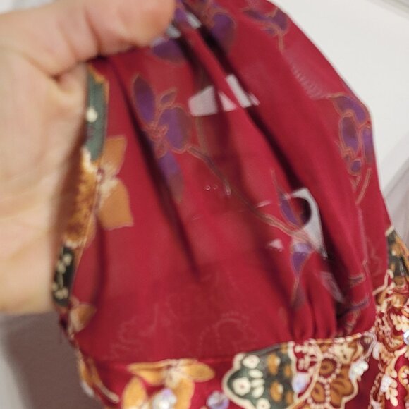 Cinema Etoile Gypsy Red Sheer Floral Bohemian Adjustable Spaghetti Straps - Picture 4 of 10